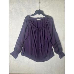 Ramy Brook Purple Long Sleeve Off‎ The Shoulder Ruffle Peasant Blouse Size XS